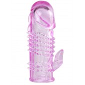 Розовая  гелевая насадка с клиторальным отростком - 13,5 см. - Toyfa Basic - в Новосибирске купить с доставкой