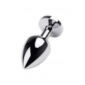 Серебристая коническая анальная пробка с красным кристаллом - 8 см. - ToyFa - купить с доставкой в Новосибирске