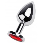 Серебристая коническая анальная пробка с красным кристаллом - 8 см. - ToyFa - купить с доставкой в Новосибирске