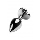 Серебристая коническая анальная пробка с красным кристаллом-сердечком - 7 см. - ToyFa - купить с доставкой в Новосибирске