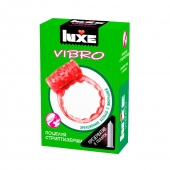 Розовое эрекционное виброкольцо Luxe VIBRO  Поцелуй стриптизёрши  + презерватив - Luxe - в Новосибирске купить с доставкой