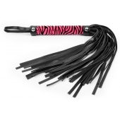 Черная многохвостовая плеть с круглой розовой ручкой-зеброй - 39 см. - Notabu - купить с доставкой в Новосибирске