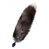 Черная анальная втулка с хвостом чернобурой лисы - размер М - POPO Pleasure