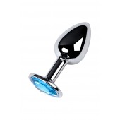 Серебристая конусовидная анальная пробка с голубым кристаллом - 7 см. - ToyFa - купить с доставкой в Новосибирске