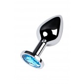 Серебристая конусовидная анальная пробка с голубым кристаллом - 8 см. - ToyFa - купить с доставкой в Новосибирске