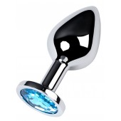 Серебристая конусовидная анальная пробка с голубым кристаллом - 8 см. - ToyFa - купить с доставкой в Новосибирске