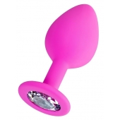 Розовая анальная втулка Brilliant с прозрачным кристаллом - 8 см. - ToyFa - купить с доставкой в Новосибирске