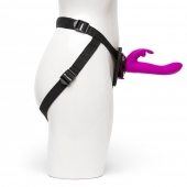 Лиловый страпон Rechargeable Vibrating Strap-On Harness Set - 17,6 см. - Happy Rabbit - купить с доставкой в Новосибирске