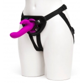 Лиловый страпон Rechargeable Vibrating Strap-On Harness Set - 17,6 см. - Happy Rabbit - купить с доставкой в Новосибирске