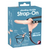 Телесный двойной вибрострапон с вибрацией Vibrating Double Strap-On - 15 см. - Orion - купить с доставкой в Новосибирске