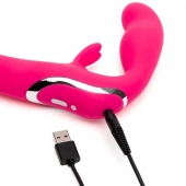 Ярко-розовый безремневой страпон Rechargeable Vibrating Strapless Strap-On - Happy Rabbit - купить с доставкой в Новосибирске