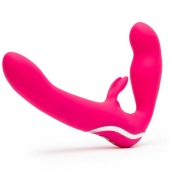 Ярко-розовый безремневой страпон Rechargeable Vibrating Strapless Strap-On - Happy Rabbit - купить с доставкой в Новосибирске