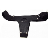 Чёрные трусики для страпона из натуральной кожи - БДСМ Арсенал - купить с доставкой в Новосибирске