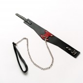 Черный широкий ошейник с красным декором и поводком - Crazy Handmade - купить с доставкой в Новосибирске