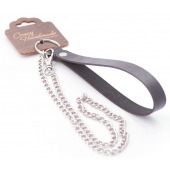 Серебристый металлический поводок с кожаной черной ручкой - 80 см. - Crazy Handmade - купить с доставкой в Новосибирске