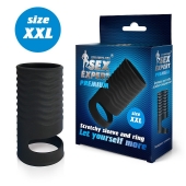 Черная открытая насадка на пенис с кольцом для мошонки XXL-size - 9,4 см. - Sex Expert - в Новосибирске купить с доставкой