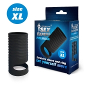 Черная открытая насадка на пенис с кольцом для мошонки XL-size - 8,9 см. - Sex Expert - в Новосибирске купить с доставкой