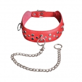 Красный кожаный ошейник с карабином и поводком - Sitabella - купить с доставкой в Новосибирске