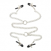 Серебристые зажимы для сосков и половых губ на тонкой цепочке - Notabu - купить с доставкой в Новосибирске Серебристые зажимы для сосков и половых губ на тонкой цепочке - Notabu - купить с доставкой в Новосибирске