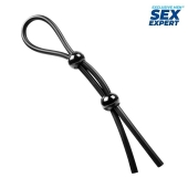 Черное силиконовое лассо с двумя шариками для утяжки - Sex Expert - в Новосибирске купить с доставкой