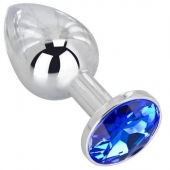 Анальное украшение BUTT PLUG  Small с синим кристаллом - 7 см. - Anal Jewelry Plug - купить с доставкой в Новосибирске