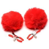 Красные зажимы на соски с помпонами Pom Pom - XR Brands - купить с доставкой в Новосибирске