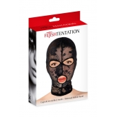 Черная кружевная маска на голову с отверстиями для глаз и рта - Fetish Tentation - купить с доставкой в Новосибирске