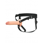 Телесный полый страпон на черных ремнях Hollow Silicone Strap-on - 17,8 см. - Pipedream - купить с доставкой в Новосибирске
