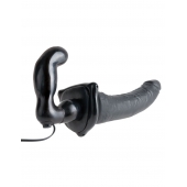 Черный страпон с вагинальной пробкой Deluxe Vibrating Penetrix Strap-On - 19 см. - Pipedream - купить с доставкой в Новосибирске