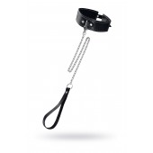 Кожаный двухслойный ошейник с белой строчкой и поводком - Pecado - купить с доставкой в Новосибирске