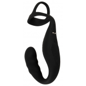 Черное эрекционное кольцо со стимуляцией промежности и анальной пробкой Cock Ring with RC Prostate Plug - Orion - в Новосибирске купить с доставкой