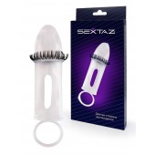 Закрытая насадка на пенис с подхватом мошонки и стимулирующими «ресничками» - Sextaz - в Новосибирске купить с доставкой