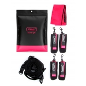 Черно-розовый эротический набор: фиксатор, оковы, наручники, повязка - Erokay - купить с доставкой в Новосибирске