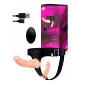 Женский страпон с 2 насадками, вибрацией и пультом ДУ - Erowoman-Eroman - купить с доставкой в Новосибирске