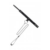 Черный узкий однослойный ошейник с серебристым поводком-цепочкой - Pecado - купить с доставкой в Новосибирске