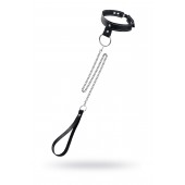 Черный узкий однослойный ошейник с серебристым поводком-цепочкой - Pecado - купить с доставкой в Новосибирске