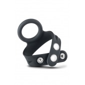 Черное эрекционное кольцо с подхватом мошонки на кнопках VS6 - Blush Novelties - в Новосибирске купить с доставкой