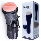 Телесный мастурбатор-вагина в черной колбе с вибрацией - Boys of Toys - в Новосибирске купить с доставкой