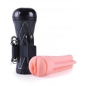Телесный мастурбатор-вагина в черной колбе с вибрацией - Boys of Toys - в Новосибирске купить с доставкой