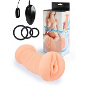 Телесный двусторонний мастурбатор с вибропулей и эрекционными кольцами в комплекте - Sexy Girl - в Новосибирске купить с доставкой