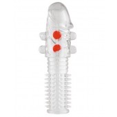 Гелевая прозрачная насадка с шариками и шипами - 14 см. - Toyfa Basic - в Новосибирске купить с доставкой