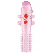 Гелевая розовая насадка с шариками и шипами - 14 см. - ToyFa - в Новосибирске купить с доставкой