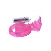 Розовая вибронасадка со стимулятор клитора   Язычок - Toyfa Basic - в Новосибирске купить с доставкой