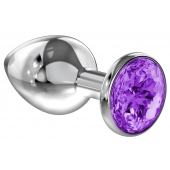 Большая серебристая анальная пробка Diamond Purple Sparkle Large с фиолетовым кристаллом - 8 см. - Lola Games - купить с доставкой в Новосибирске
