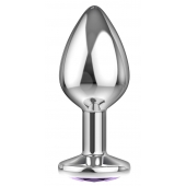 Малая серебристая анальная пробка Diamond Purple Sparkle Small с фиолетовым кристаллом - 7 см. - Lola Games - купить с доставкой в Новосибирске