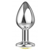 Малая серебристая анальная пробка Diamond Yellow Sparkle Small с жёлтым кристаллом - 7 см. - Lola Games - купить с доставкой в Новосибирске
