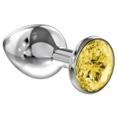 Малая серебристая анальная пробка Diamond Yellow Sparkle Small с жёлтым кристаллом - 7 см. - Lola Games - купить с доставкой в Новосибирске
