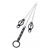 Черно-серебристые зажимы для сосков с кольцом для пениса TOYFA Metal - ToyFa - купить с доставкой в Новосибирске