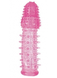 Закрытая насадка розового цвета с шипами и точками - 13,5 см. - Toyfa Basic - в Новосибирске купить с доставкой