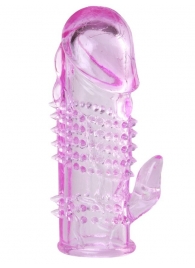 Розовая  гелевая насадка с клиторальным отростком - 13,5 см. - Toyfa Basic - в Новосибирске купить с доставкой